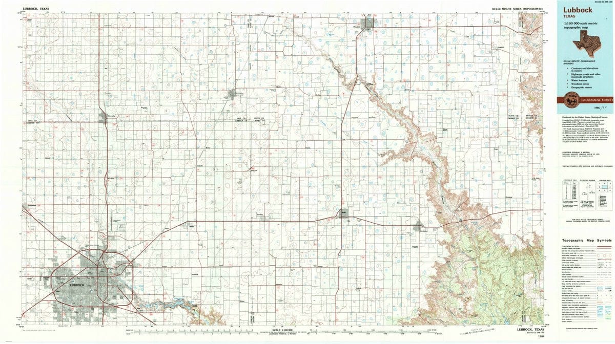 1986 Lubbock, TX  - Texas - USGS Topographic Map