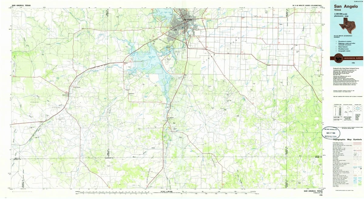 1986 San Angelo, TX  - Texas - USGS Topographic Map