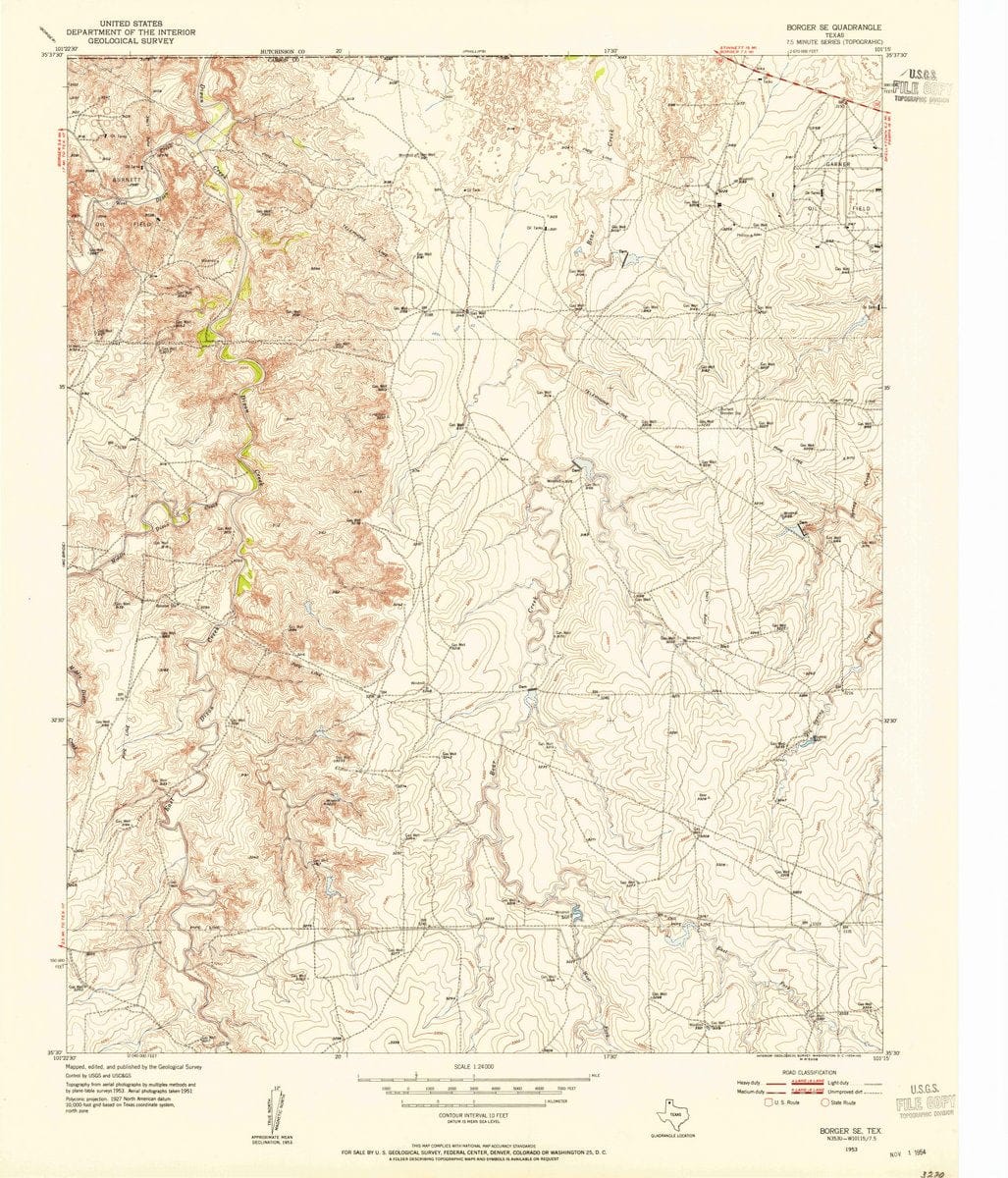 1953 Borger SE, TX  - Texas - USGS Topographic Map