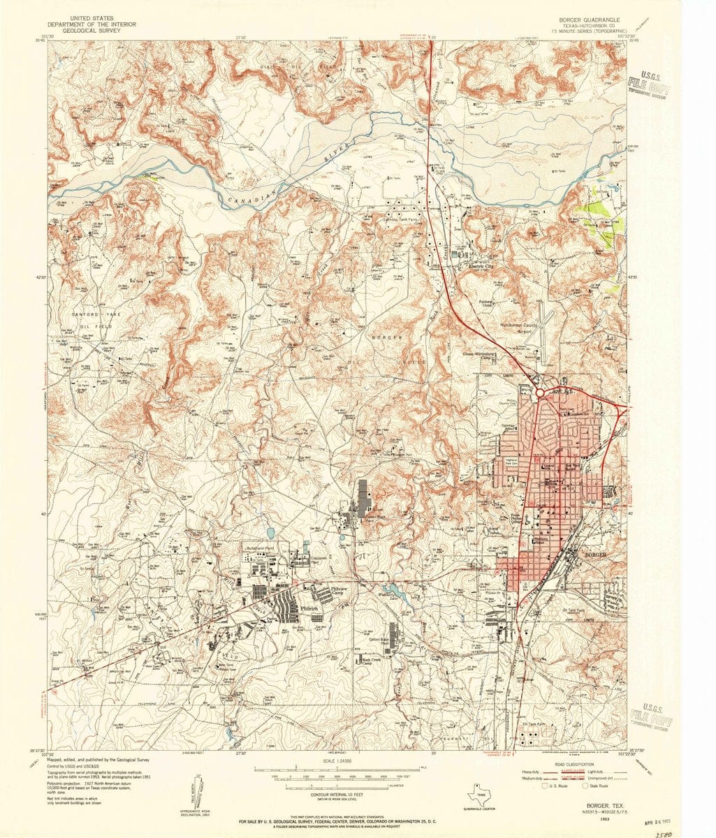 1953 Borger, TX  - Texas - USGS Topographic Map