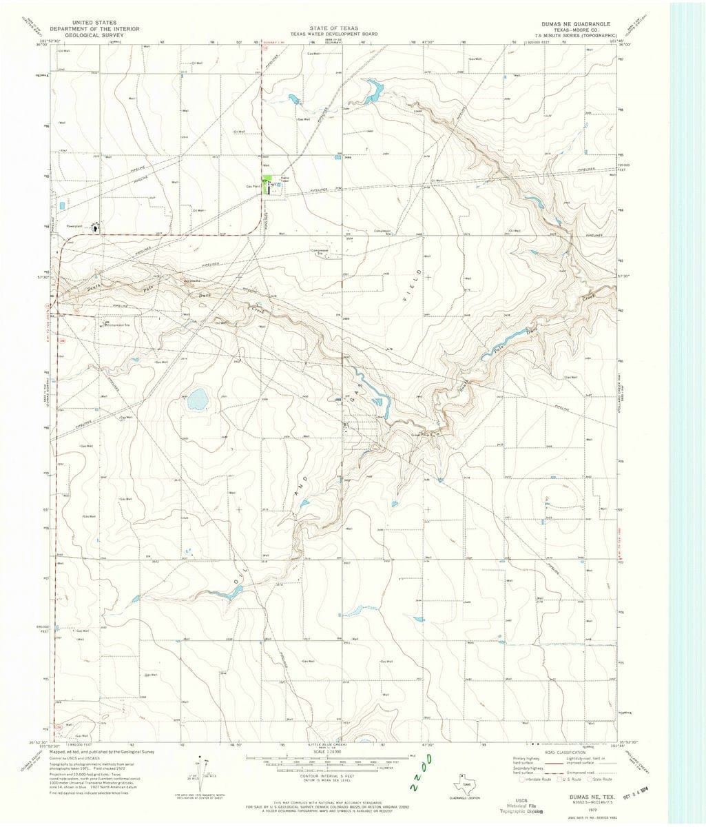 1972 Dumas NE, TX  - Texas - USGS Topographic Map
