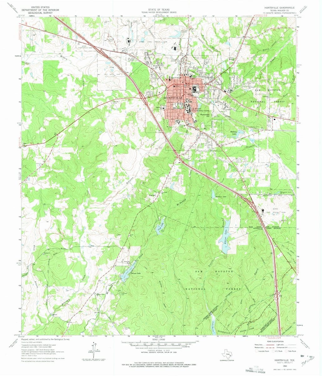 1963 Huntsville, TX  - Texas - USGS Topographic Map