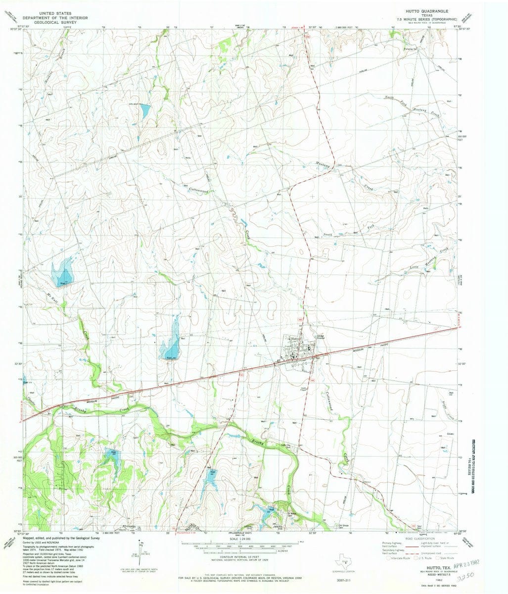 1982 Hutto, TX  - Texas - USGS Topographic Map