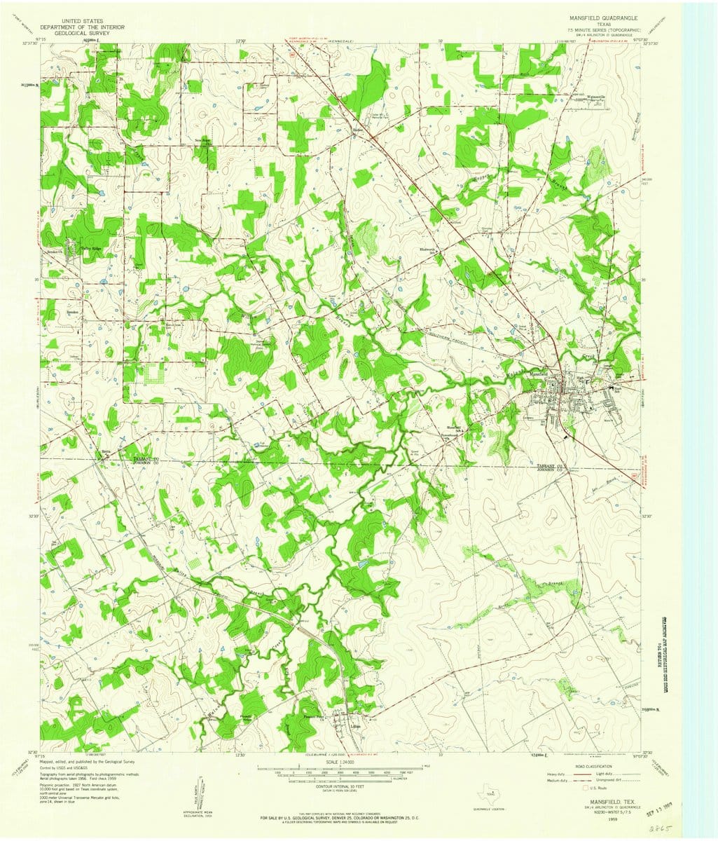 1959 Mansfield, TX  - Texas - USGS Topographic Map