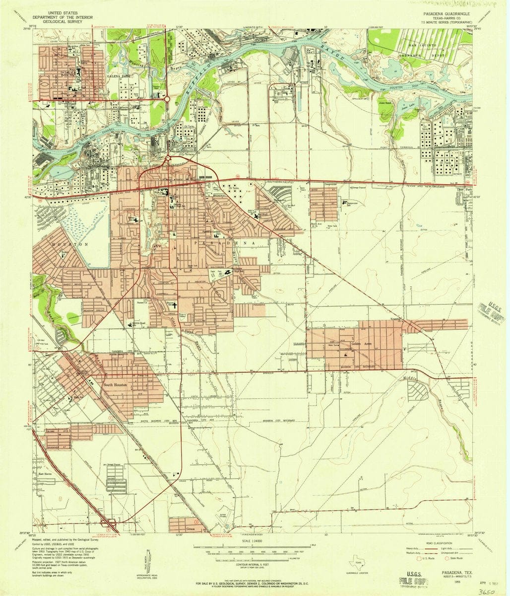 1955 Pasadena, TX  - Texas - USGS Topographic Map