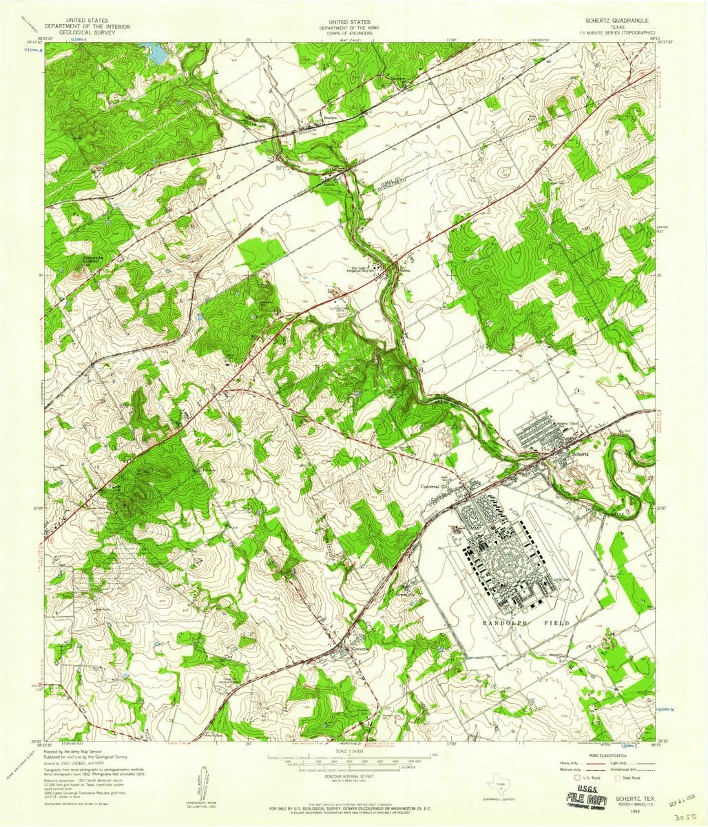 1953 Schertz, TX  - Texas - USGS Topographic Map