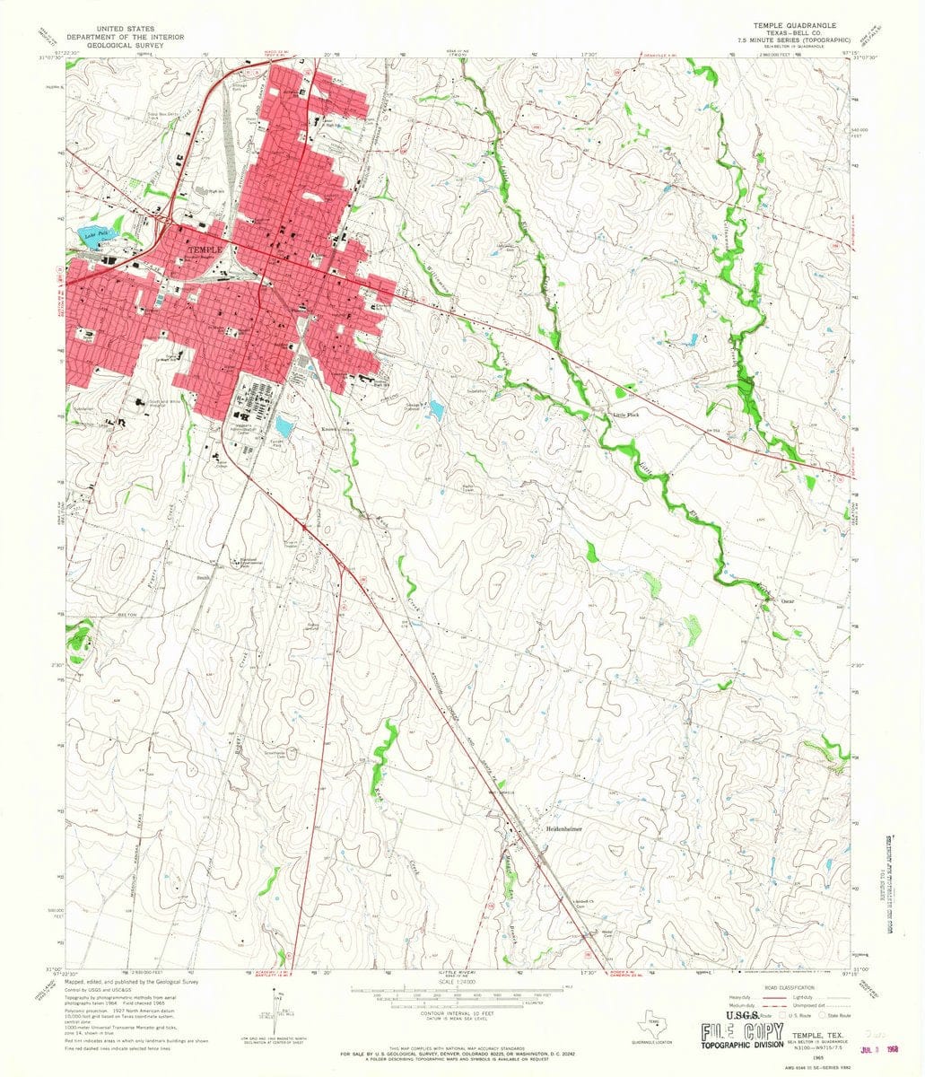 1965 Temple, TX  - Texas - USGS Topographic Map