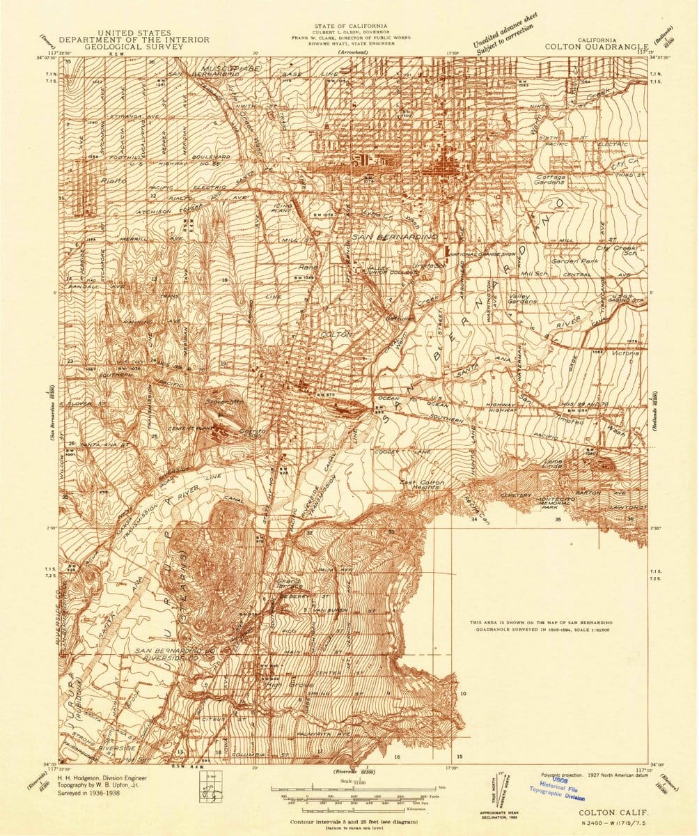 1938 Colton, CA  - California - USGS Topographic Map