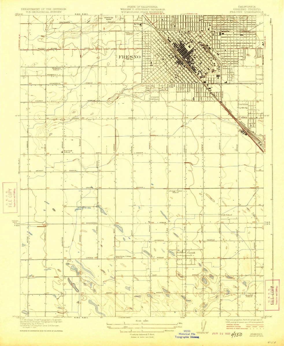 1923 Fresno, CA  - California - USGS Topographic Map