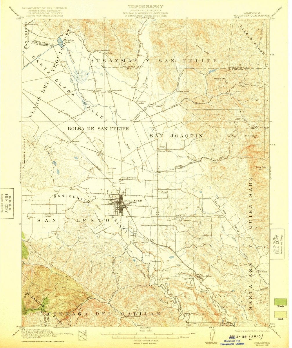 1921 Hollister, CA  - California - USGS Topographic Map