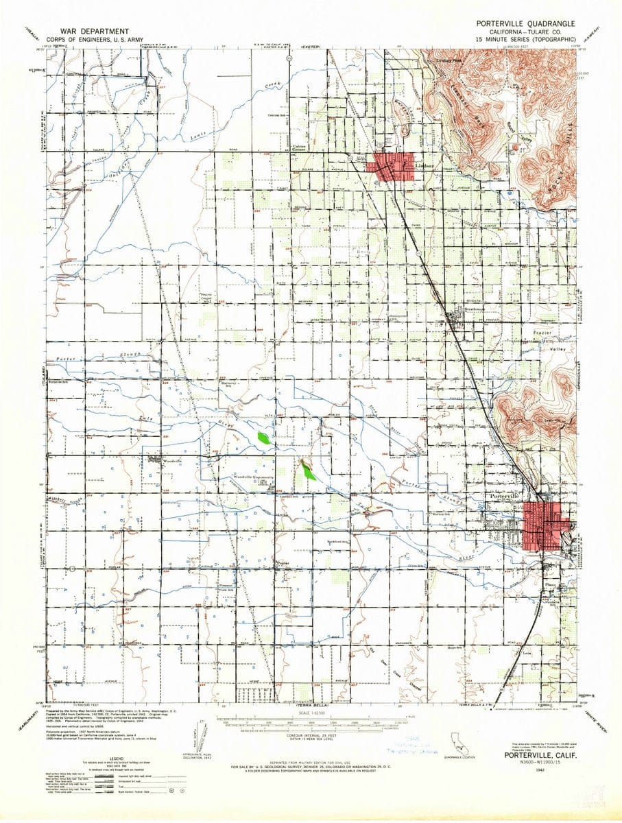1942 Porterville, CA  - California - USGS Topographic Map