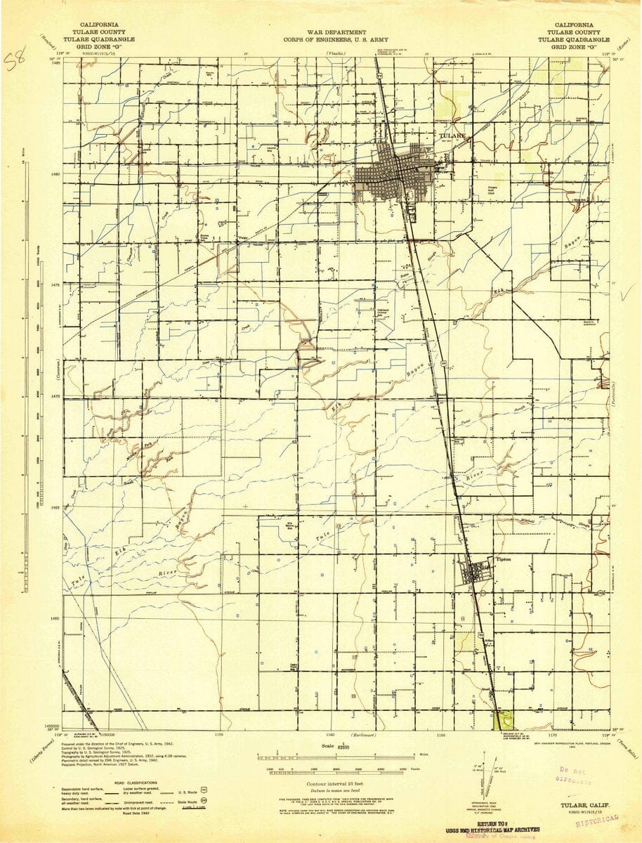 1942 Tulare, CA  - California - USGS Topographic Map