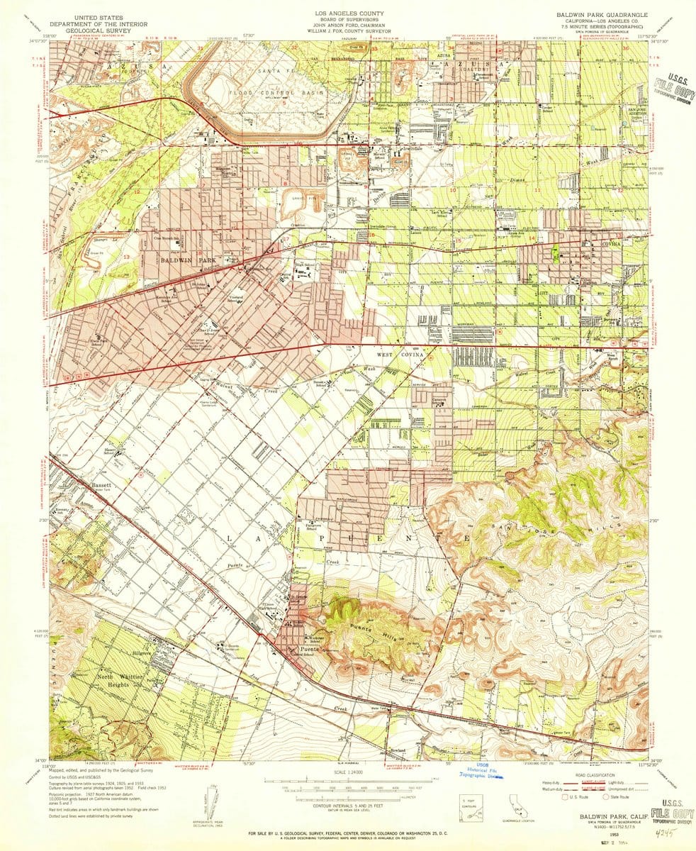 1953 Baldwin Park, CA  - California - USGS Topographic Map