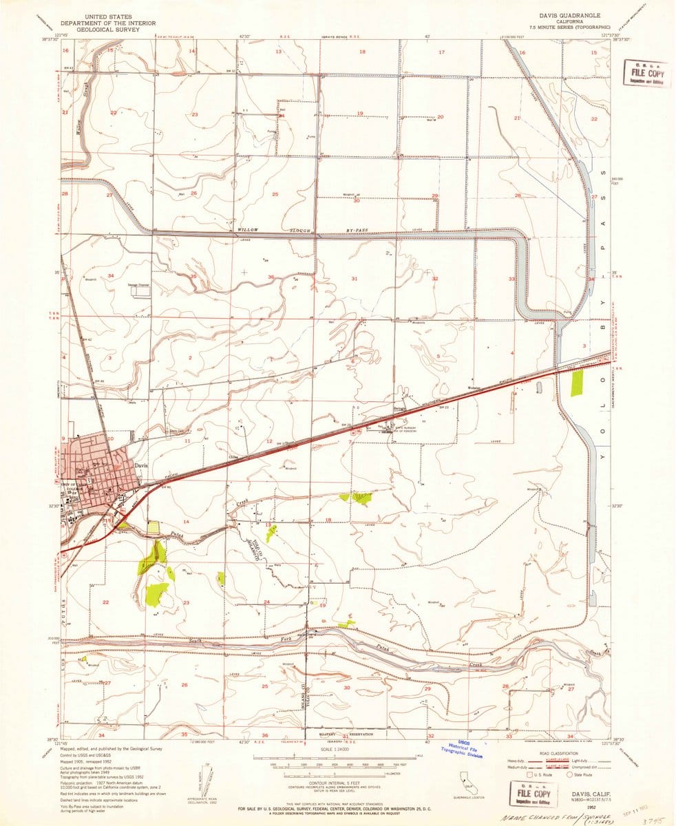 1952 Davis, CA  - California - USGS Topographic Map
