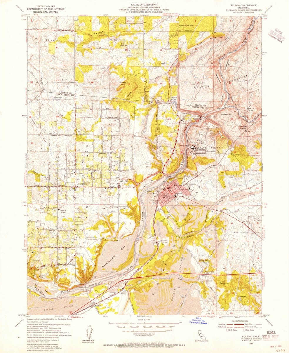 1954 Folsom, CA  - California - USGS Topographic Map