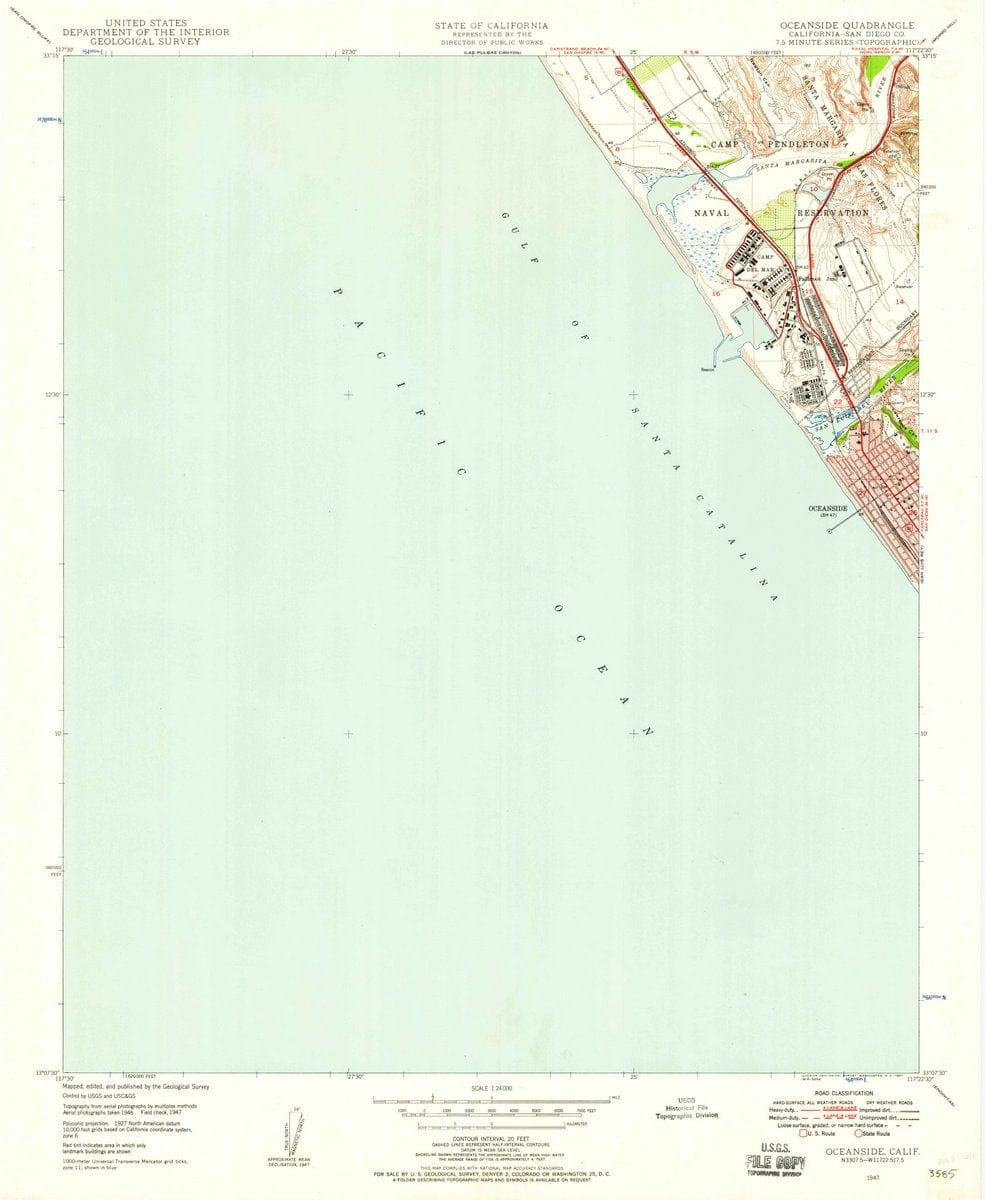 1947 Oceanside, CA  - California - USGS Topographic Map