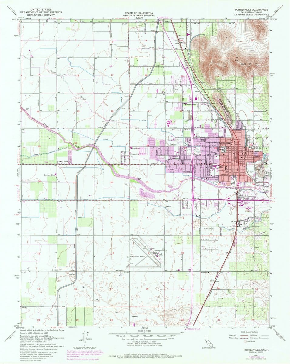 1951 Porterville, CA  - California - USGS Topographic Map