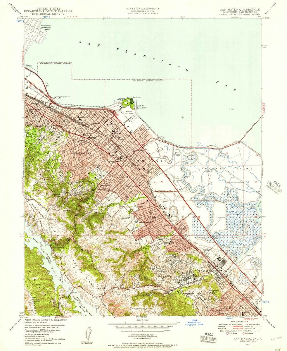 1947 San Mateo, CA  - California - USGS Topographic Map