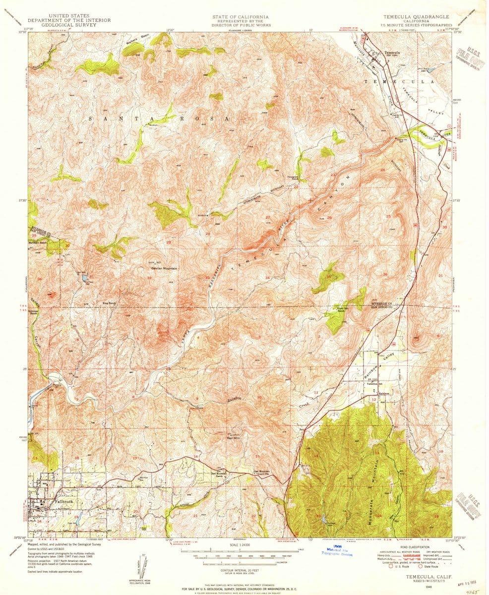 1948 Temecula, CA  - California - USGS Topographic Map