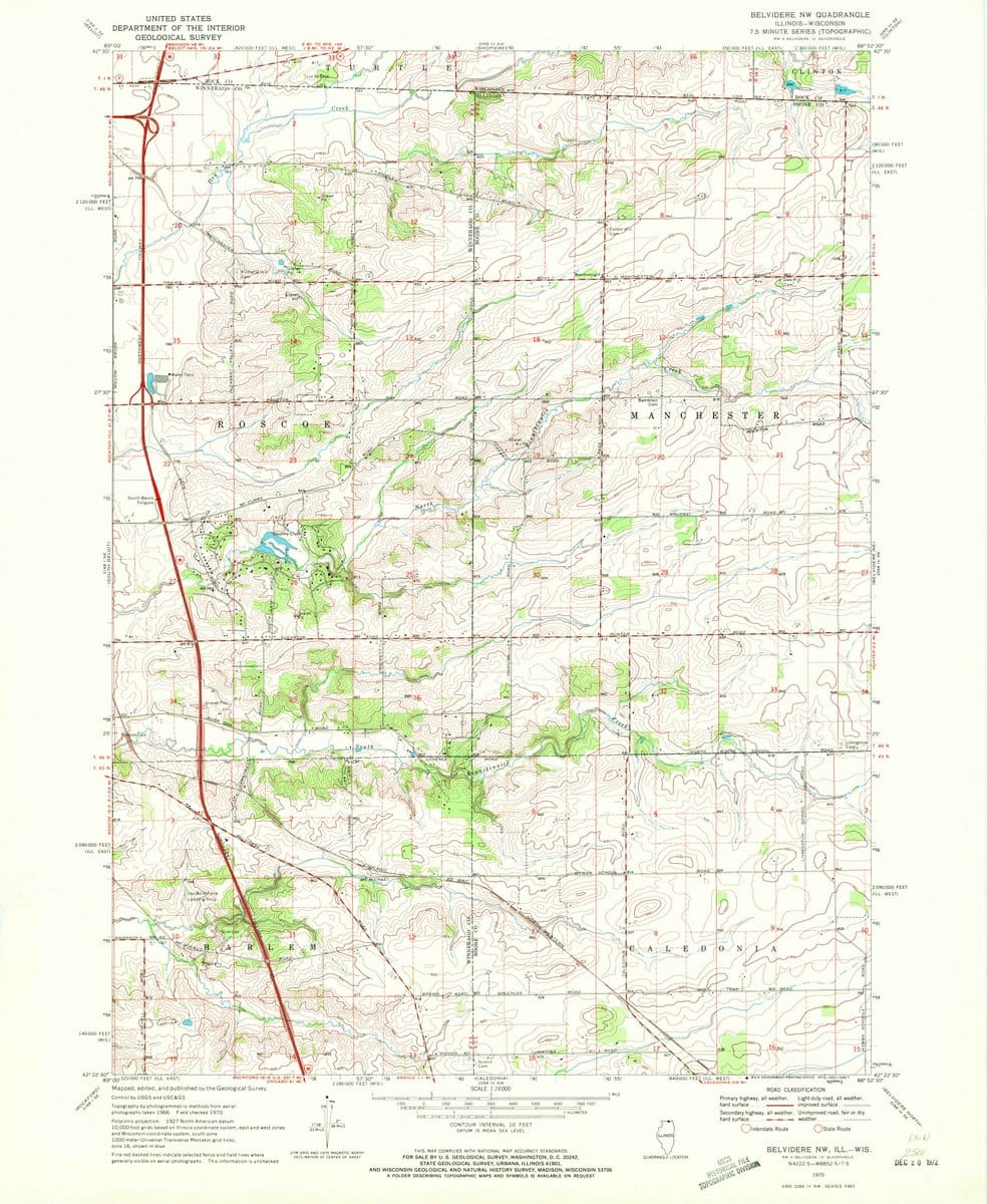 1970 Belvidere, IL  - Illinois - USGS Topographic Map v2