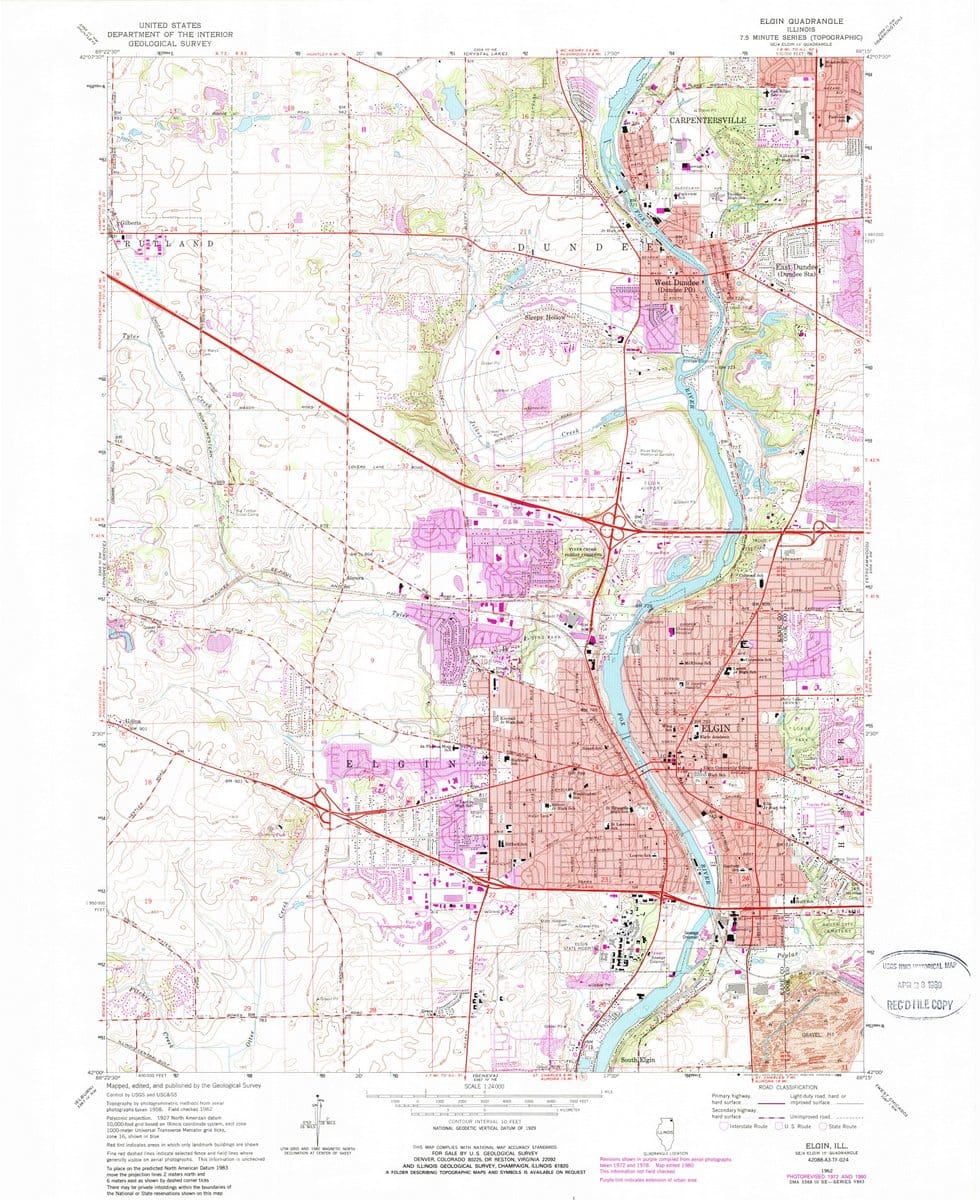 1962 Elgin, IL  - Illinois - USGS Topographic Map