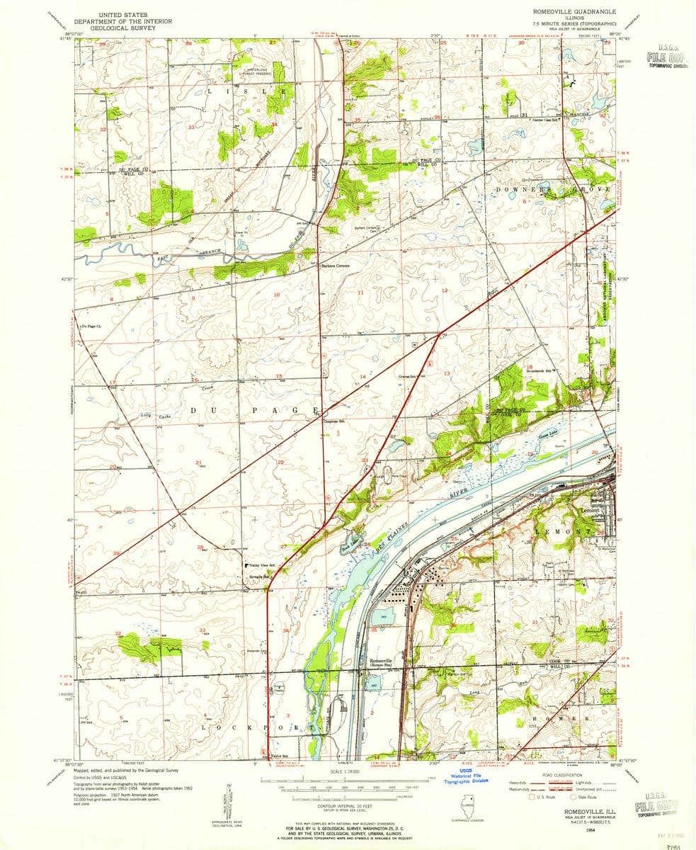 1954 Romeoville, IL  - Illinois - USGS Topographic Map