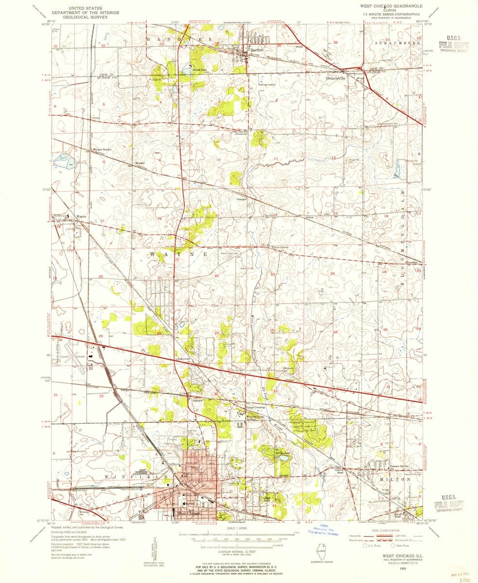 1953 West Chicago, IL  - Illinois - USGS Topographic Map