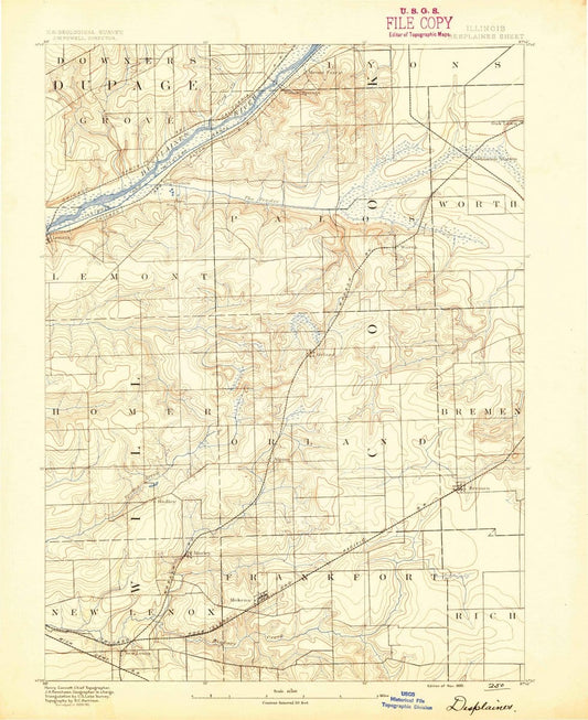 1890 Des Plaines, IL  - Illinois - USGS Topographic Map