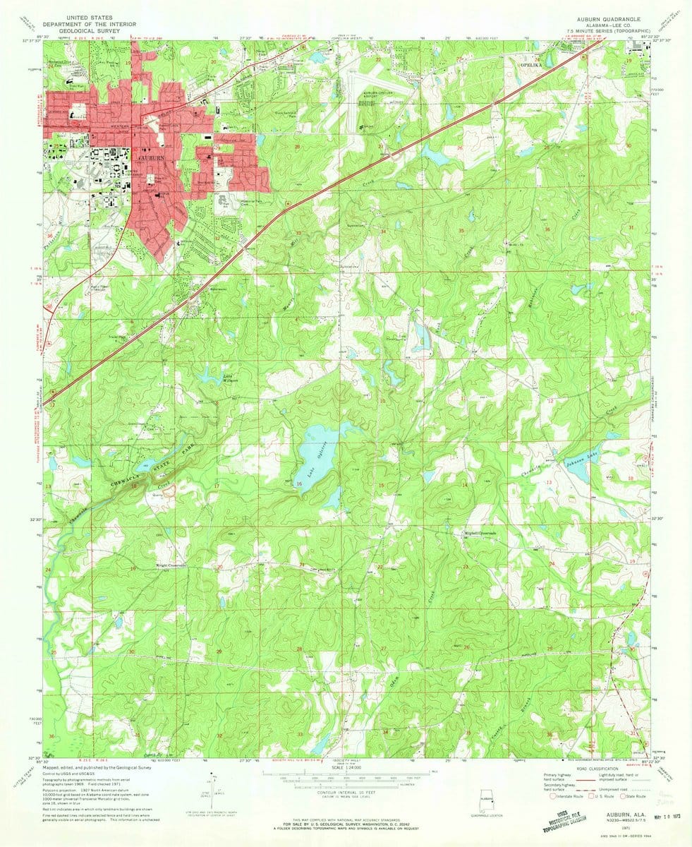 1971 Auburn, AL  - Alabama - USGS Topographic Map