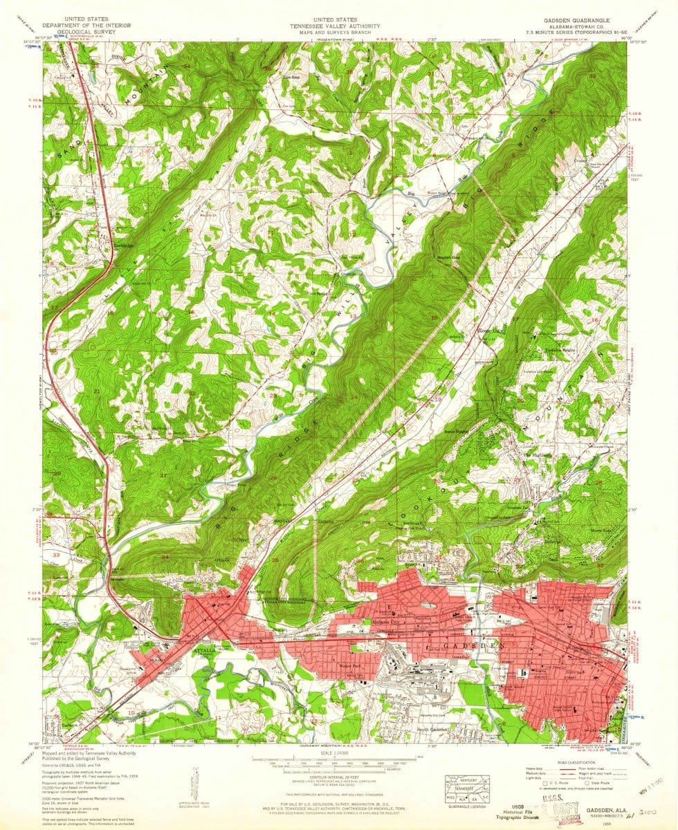 1959 Gadsden, AL  - Alabama - USGS Topographic Map