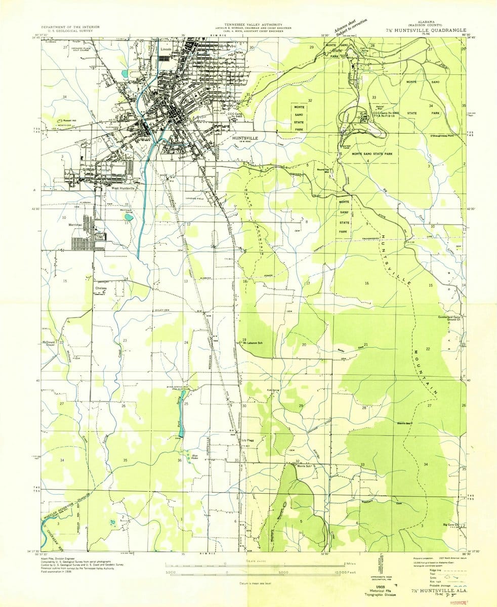 1936 Huntsville, AL  - Alabama - USGS Topographic Map
