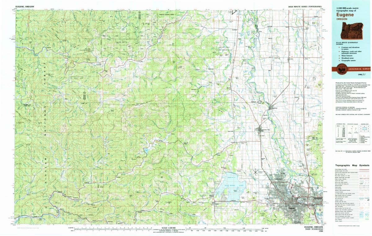 1980 Eugene, OR  - Oregon - USGS Topographic Map
