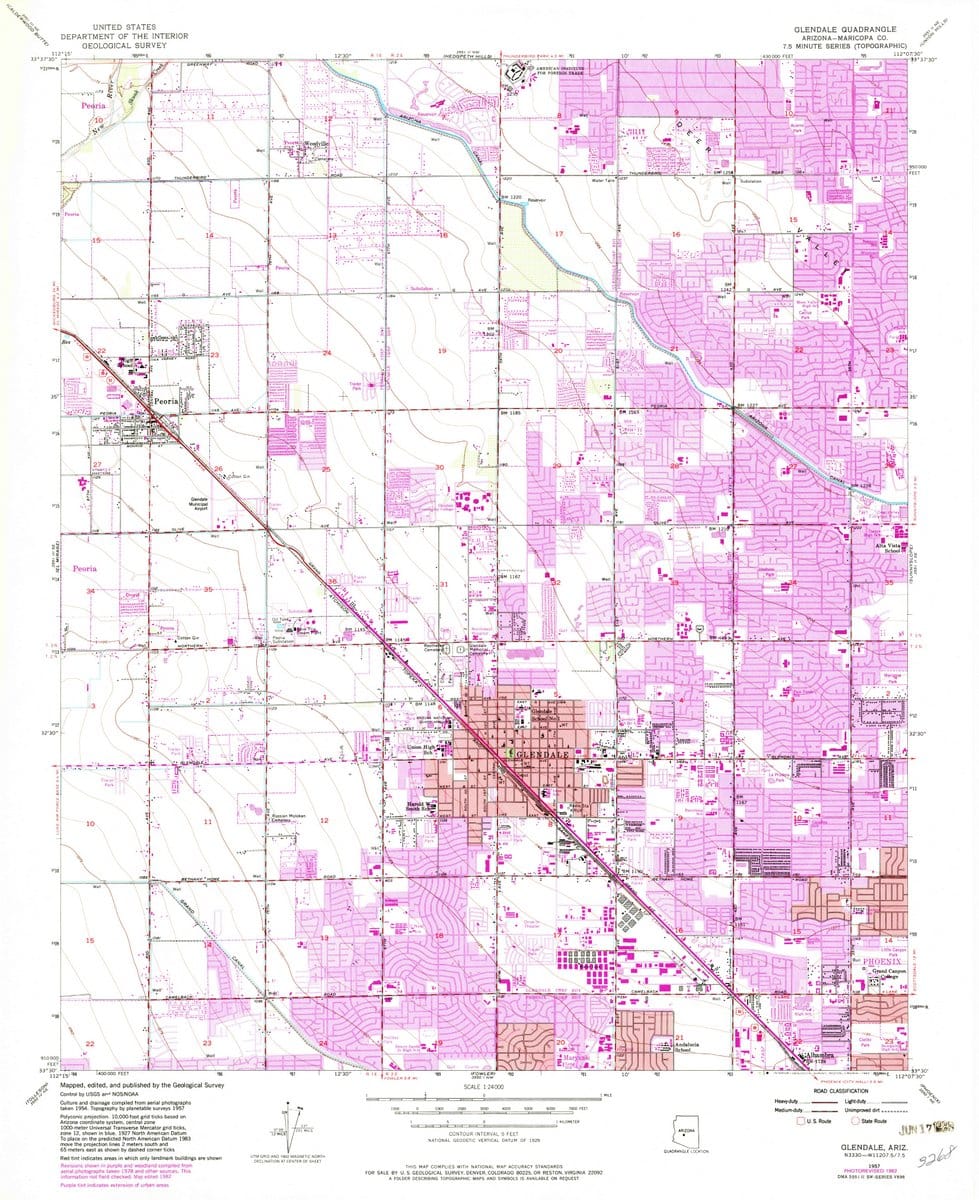 1957 Glendale, AZ  - Arizona - USGS Topographic Map