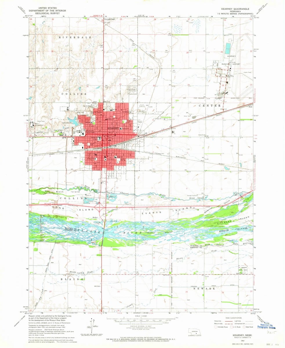 1962 Kearney, NE  - Nebraska - USGS Topographic Map