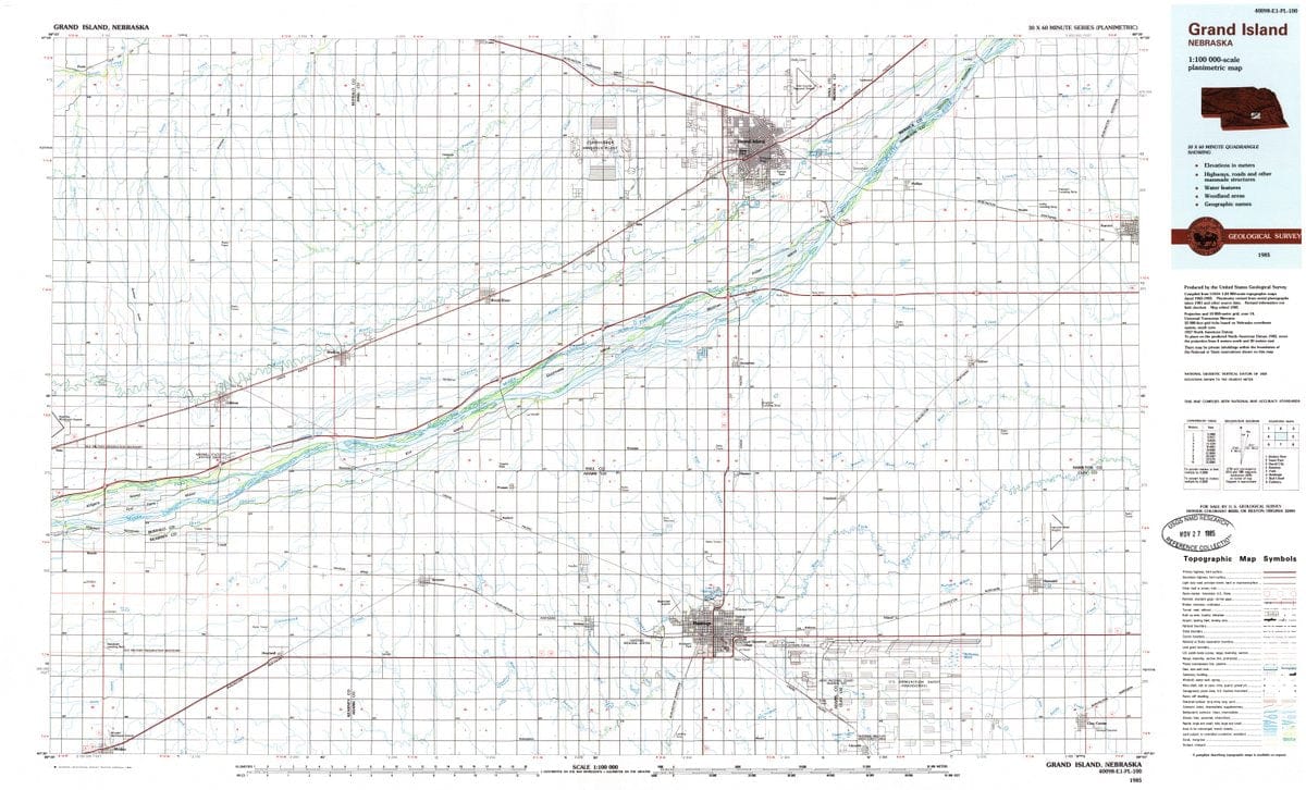 1985 Grand Island, NE  - Nebraska - USGS Topographic Map
