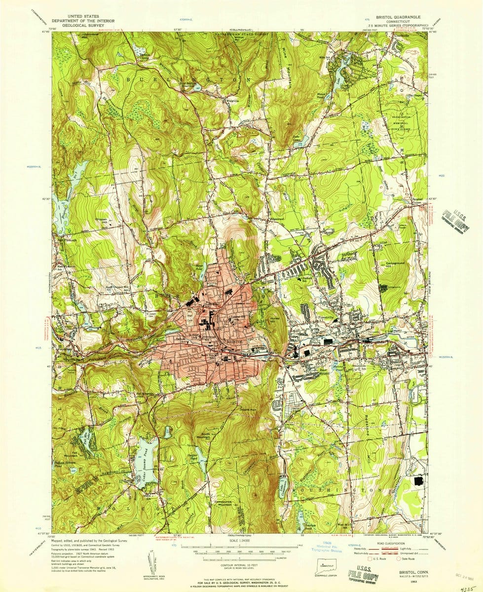 1953 Bristol, CT  - Connecticut - USGS Topographic Map