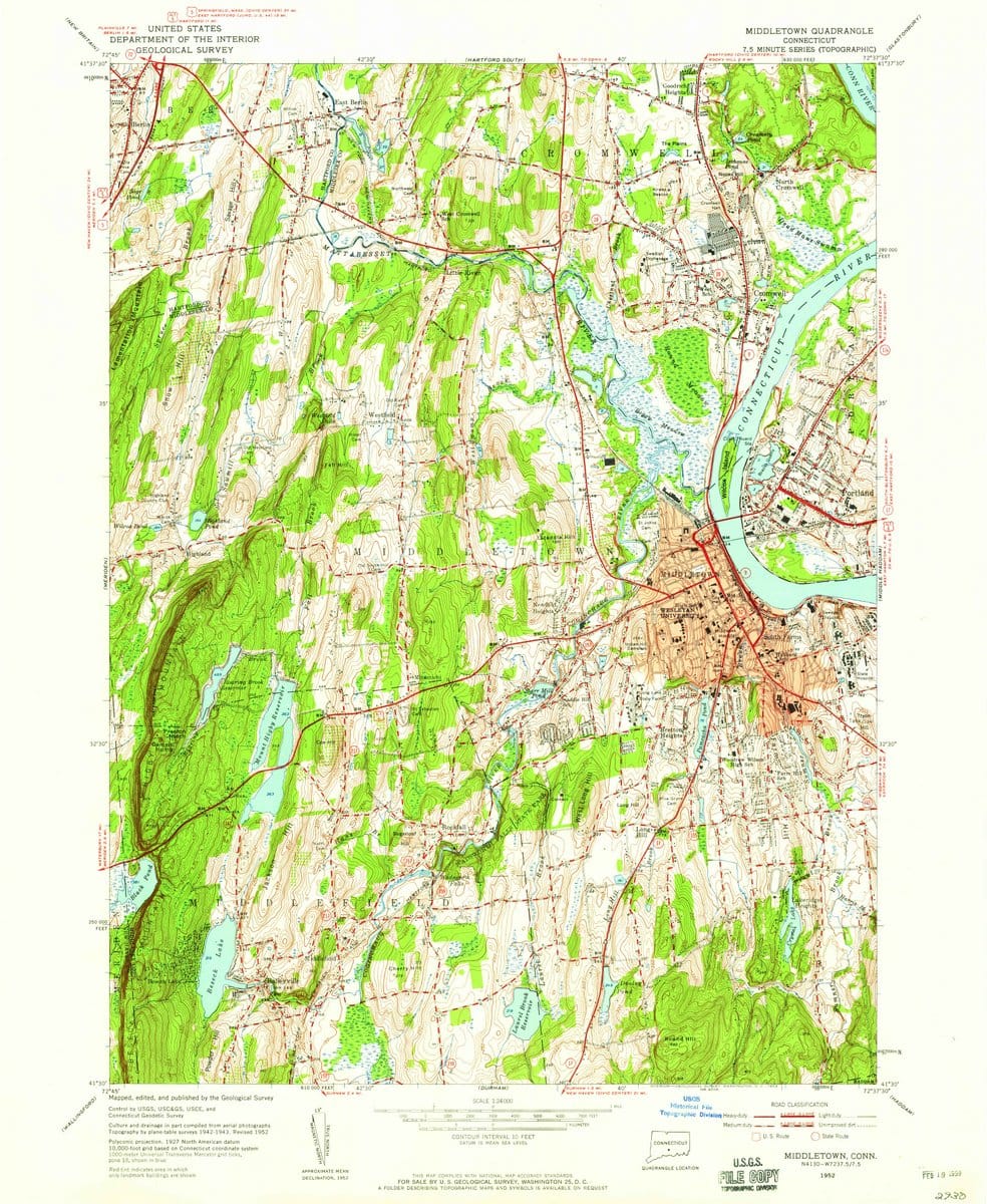 1952 Middletown, CT  - Connecticut - USGS Topographic Map
