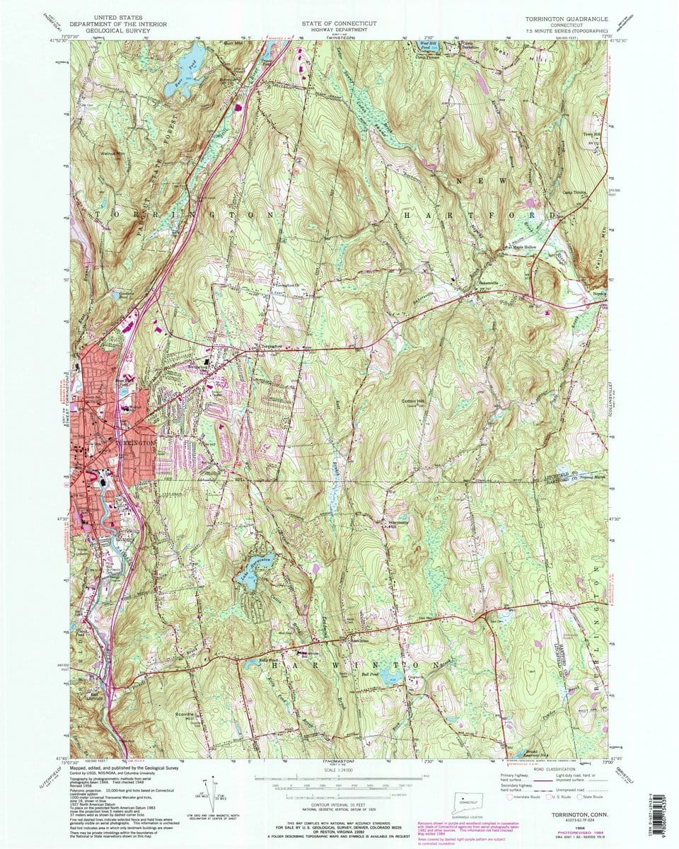1956 Torrington, CT  - Connecticut - USGS Topographic Map