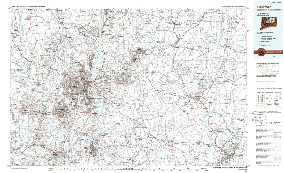 1986 Hartford, CT  - Connecticut - USGS Topographic Map