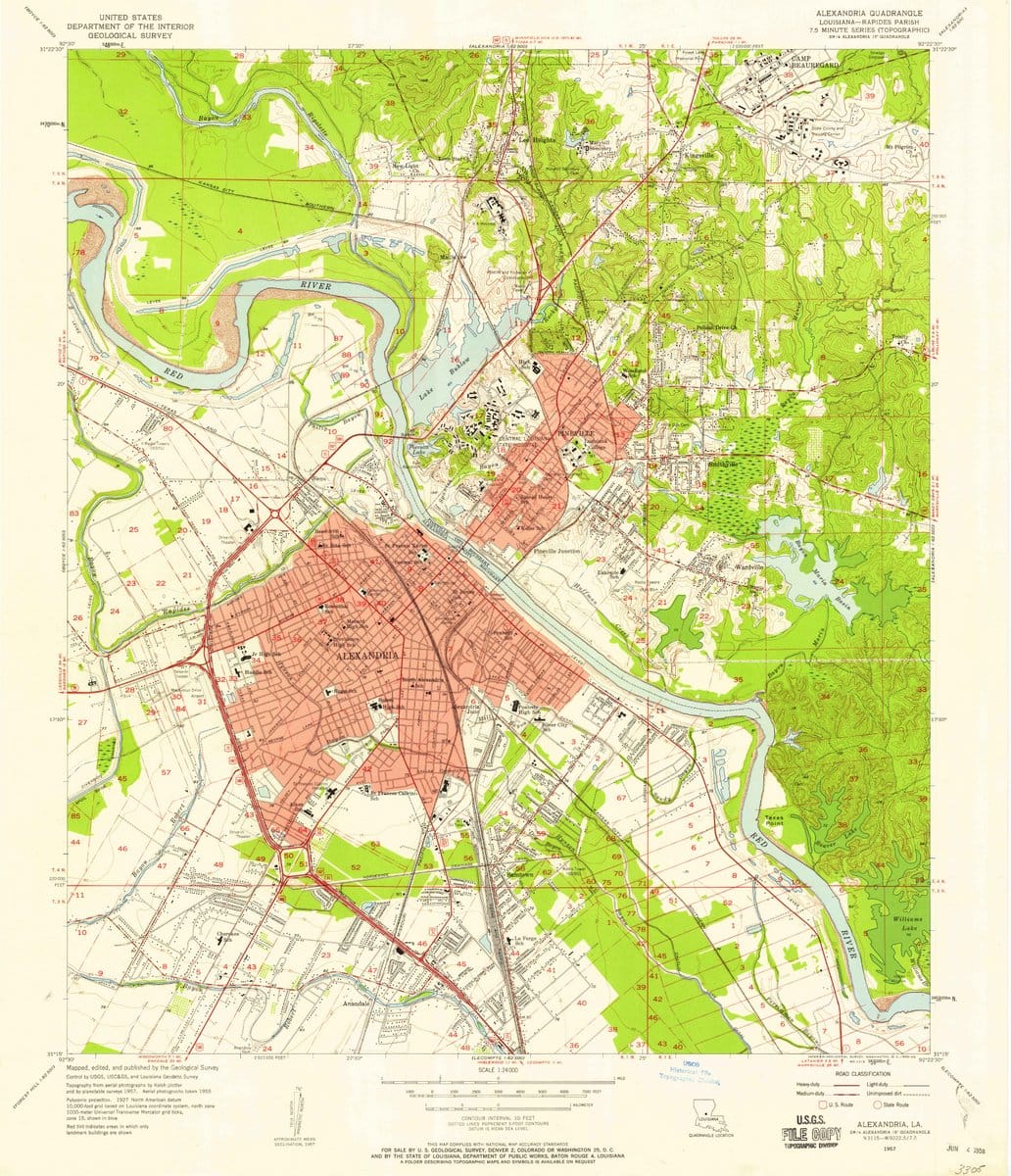 1957 Alexandria, LA  - Louisiana - USGS Topographic Map