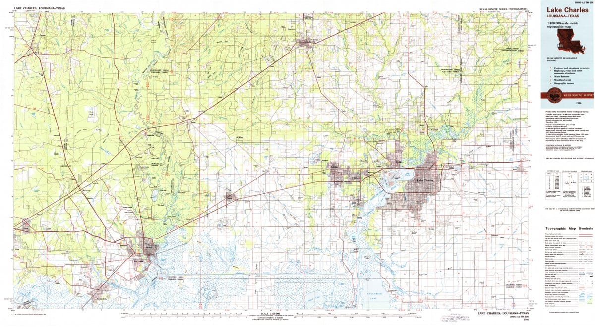 1986 Lake Charles, LA  - Louisiana - USGS Topographic Map