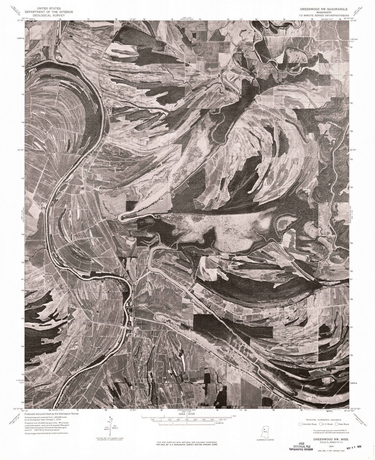 1974 Greenwood NW, MS  - Mississippi - USGS Topographic Map