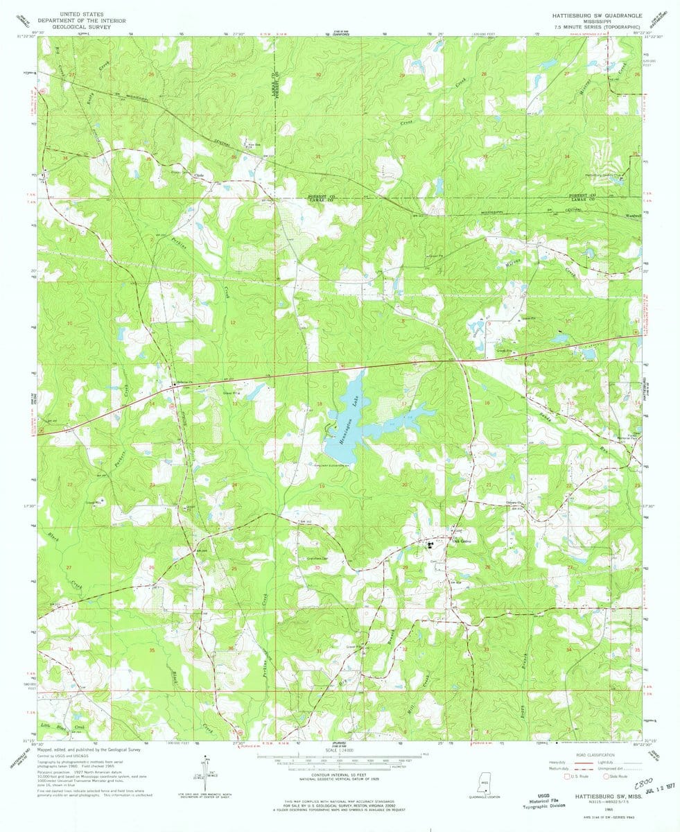1965 Hattiesburg, MS  - Mississippi - USGS Topographic Map