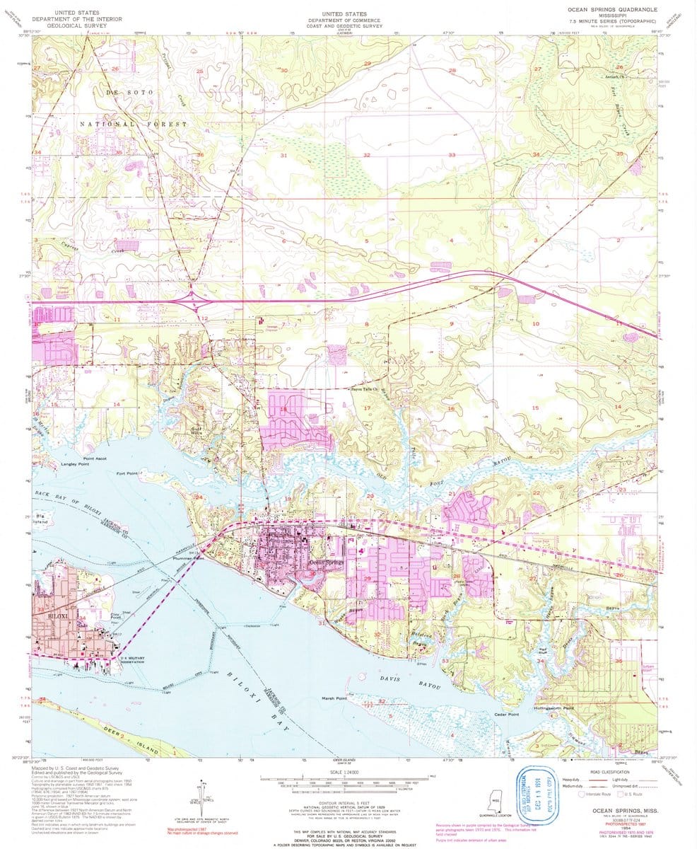1954 Ocean Springs, MS  - Mississippi - USGS Topographic Map