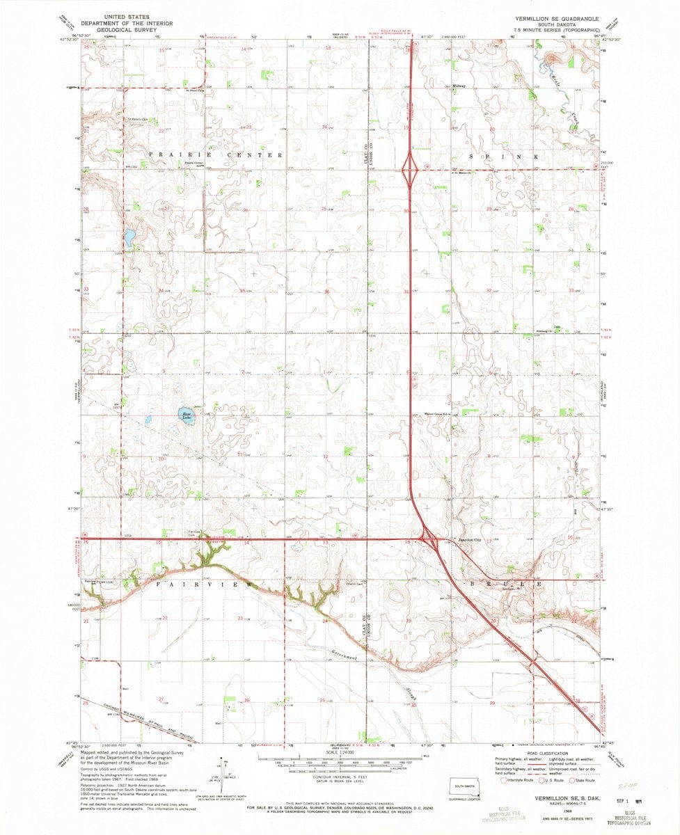 1969 Vermillion SE, SD  - South Dakota - USGS Topographic Map