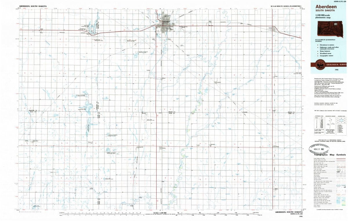 1985 Aberdeen, SD  - South Dakota - USGS Topographic Map