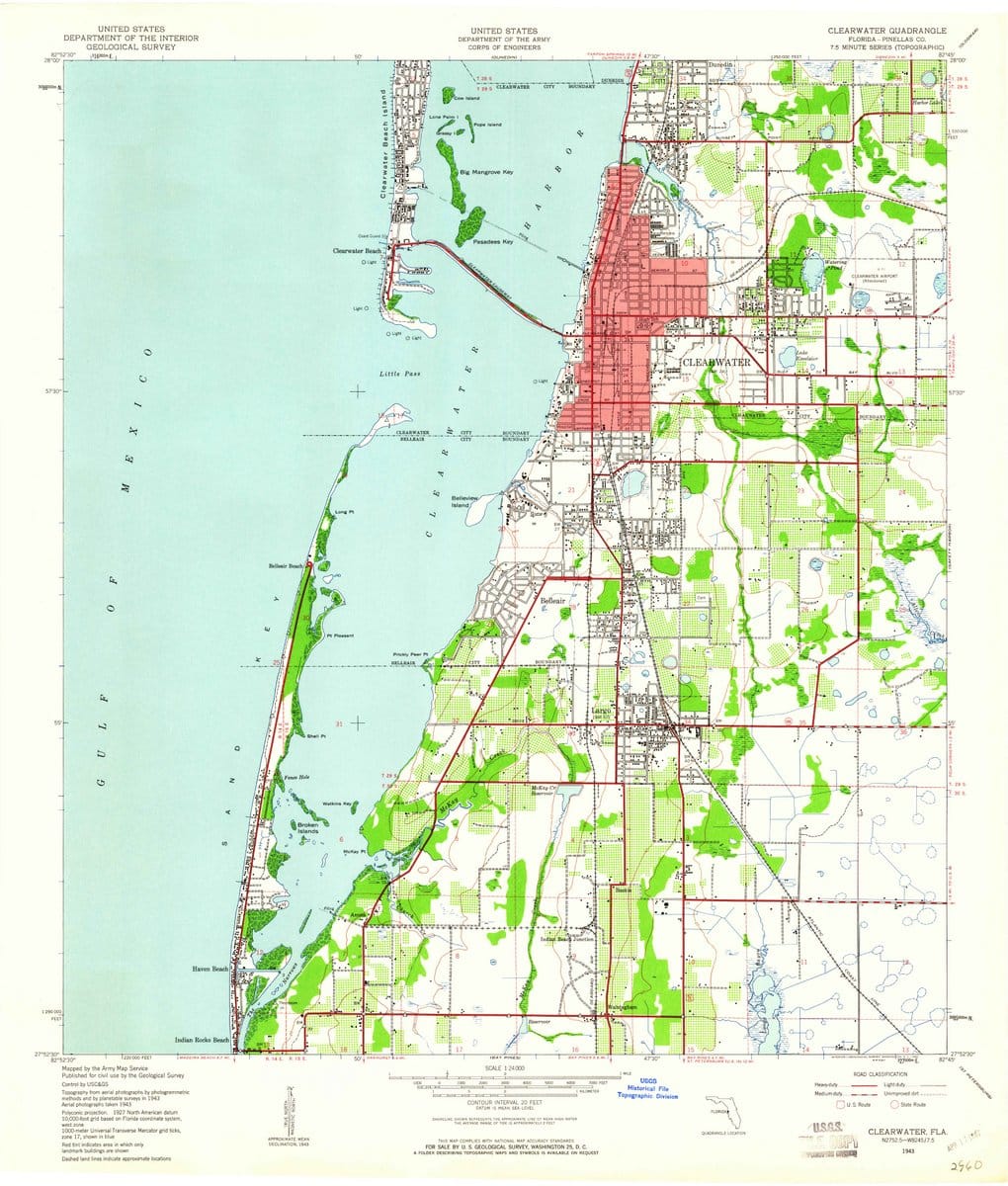 1943 Clearwater, FL  - Florida - USGS Topographic Map