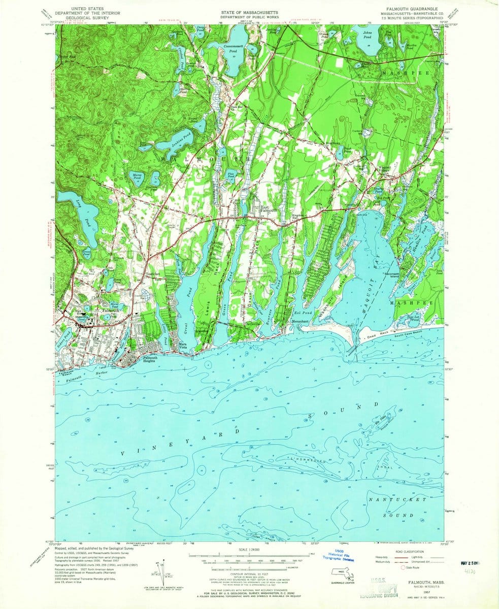 1957 Falmouth, MA  - Massachusetts - USGS Topographic Map
