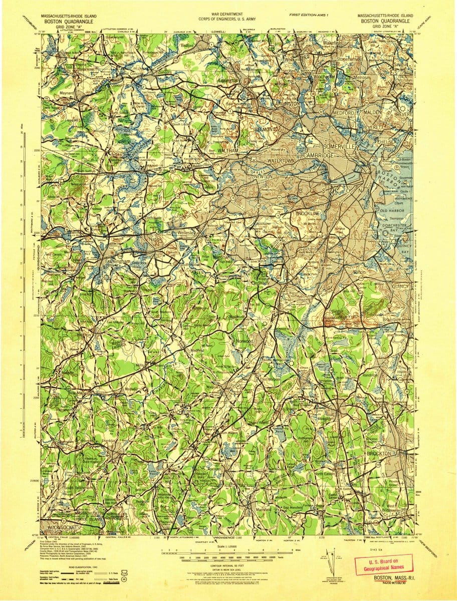 1943 Boston, MA  - Massachusetts - USGS Topographic Map
