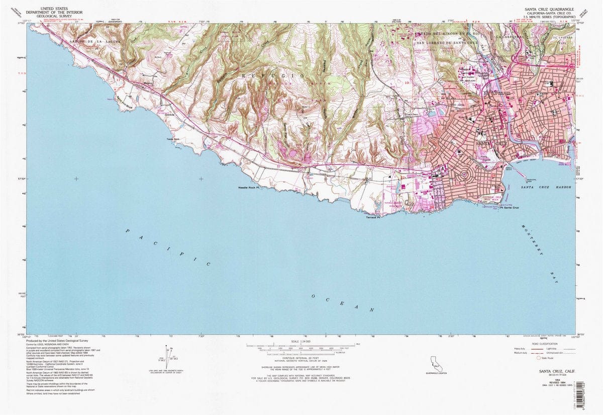 1954 Santa Cruz, CA  - California - USGS Topographic Map